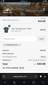 PARKMONTH10 coupon verification screenshot
