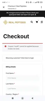 Real Peptides coupon verification screenshot