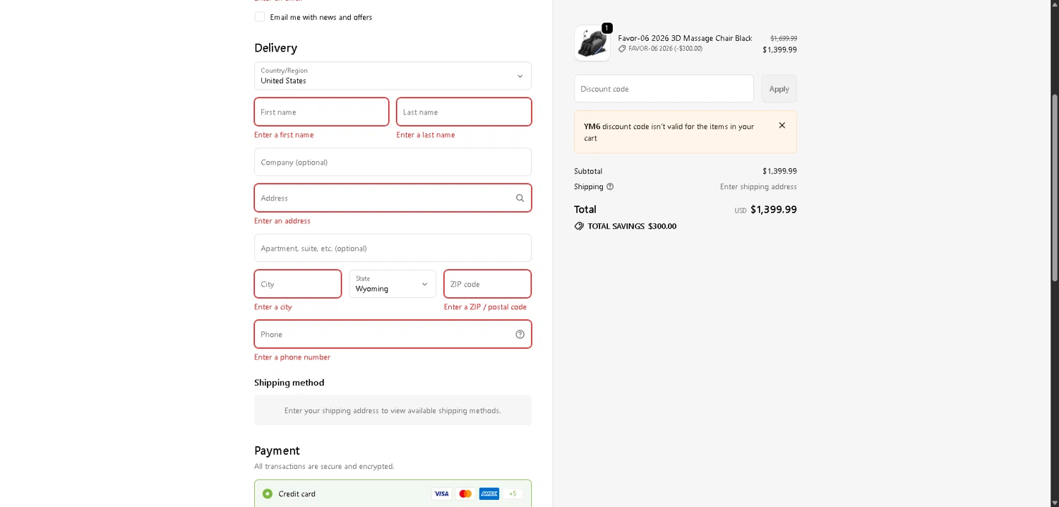 Real Relax discount code screenshot showing code YM6 applied at Real Relax checkout page. Uploaded by SimplyCodes community member aver_136263192 on Dec 24, 2025