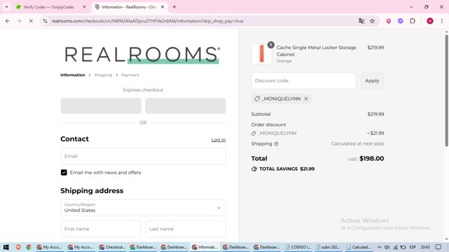 RealRooms checkout page showing RealRooms discount code box | Screenshot taken by SimplyCodes community member on Aug 22, 2025