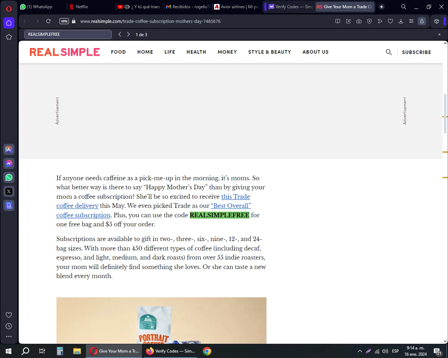 where to use Real Simple promo code box
