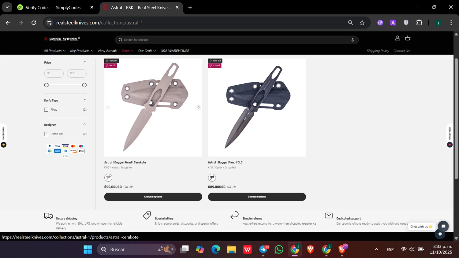 Real Steel Knives promo code screenshot showing code TPDEALS applied at Real Steel Knives checkout page. Uploaded by SimplyCodes community member hanzell03 on Oct 12, 2025
