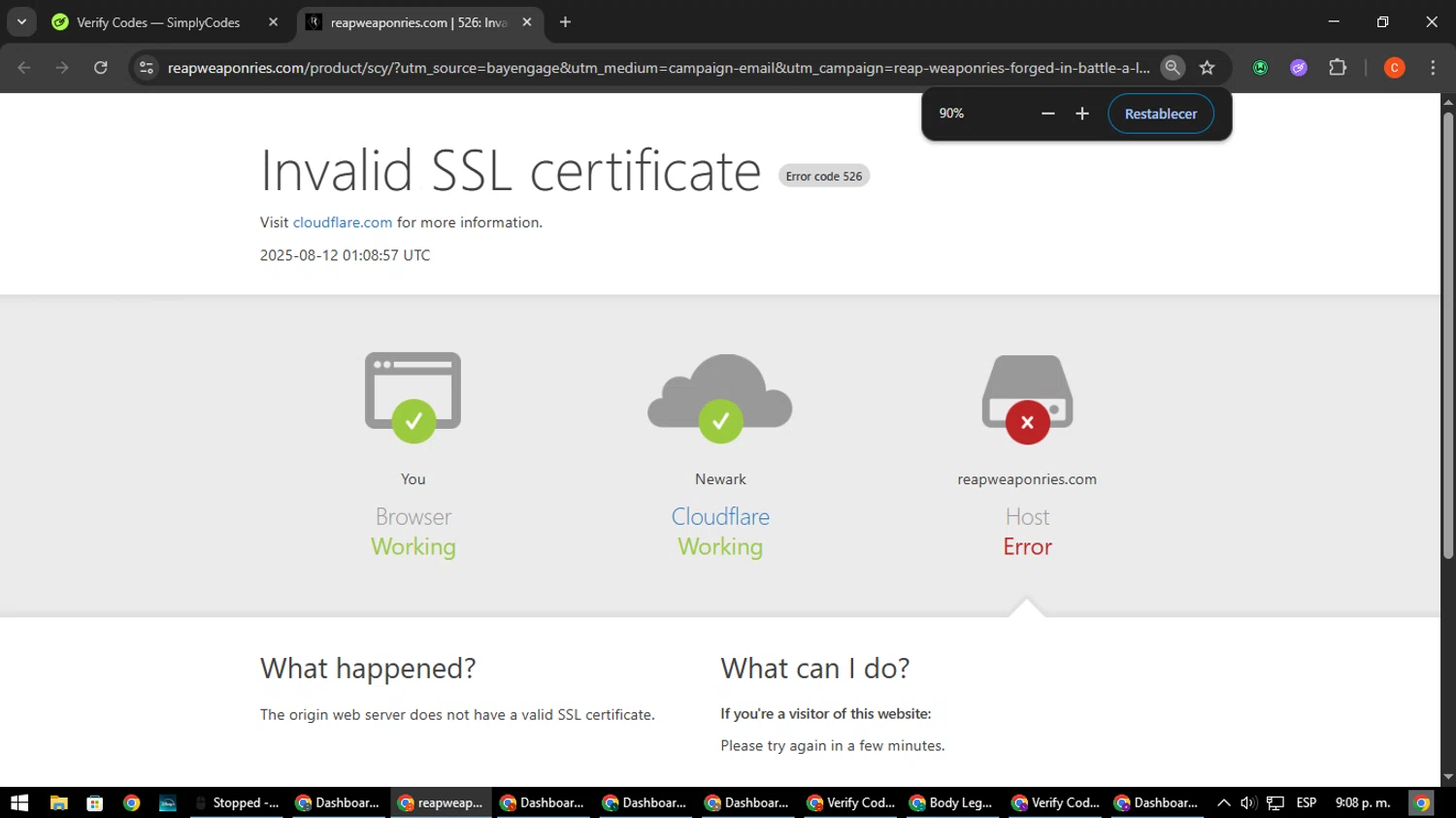 Reap Weaponries promo code screenshot showing code Breach applied at Reap Weaponries checkout page. Uploaded by SimplyCodes community member NatanaelCano on Aug 12, 2025