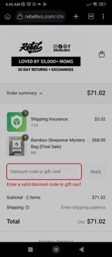 Rebel Bro coupon verification screenshot
