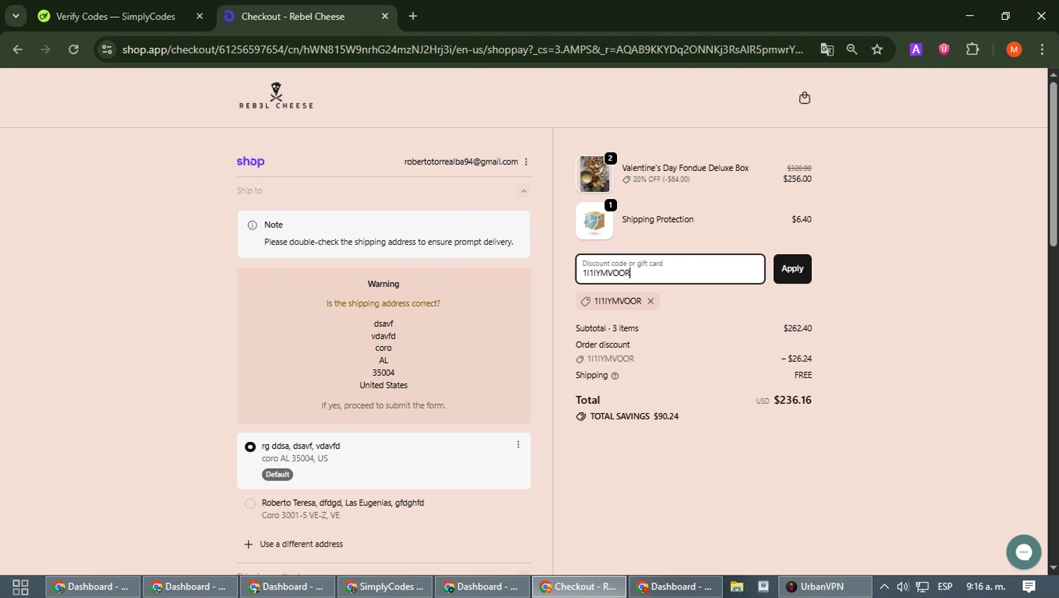 Rebel Cheese checkout page showing Rebel Cheese discount code box | Screenshot taken by SimplyCodes community member on Jan 25, 2026