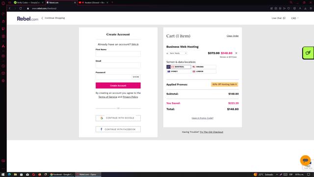 Rebel.com checkout page showing Rebel.com discount code box | Screenshot taken by SimplyCodes community member on Oct 7, 2024