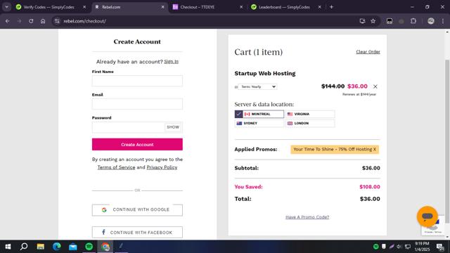 Rebel.com checkout page showing Rebel.com discount code box | Screenshot taken by SimplyCodes community member on Jan 4, 2025