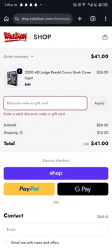DREDD20 coupon verification screenshot