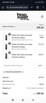 WILDCHILD36SZYM coupon verification screenshot