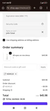 NEWS20 coupon verification screenshot
