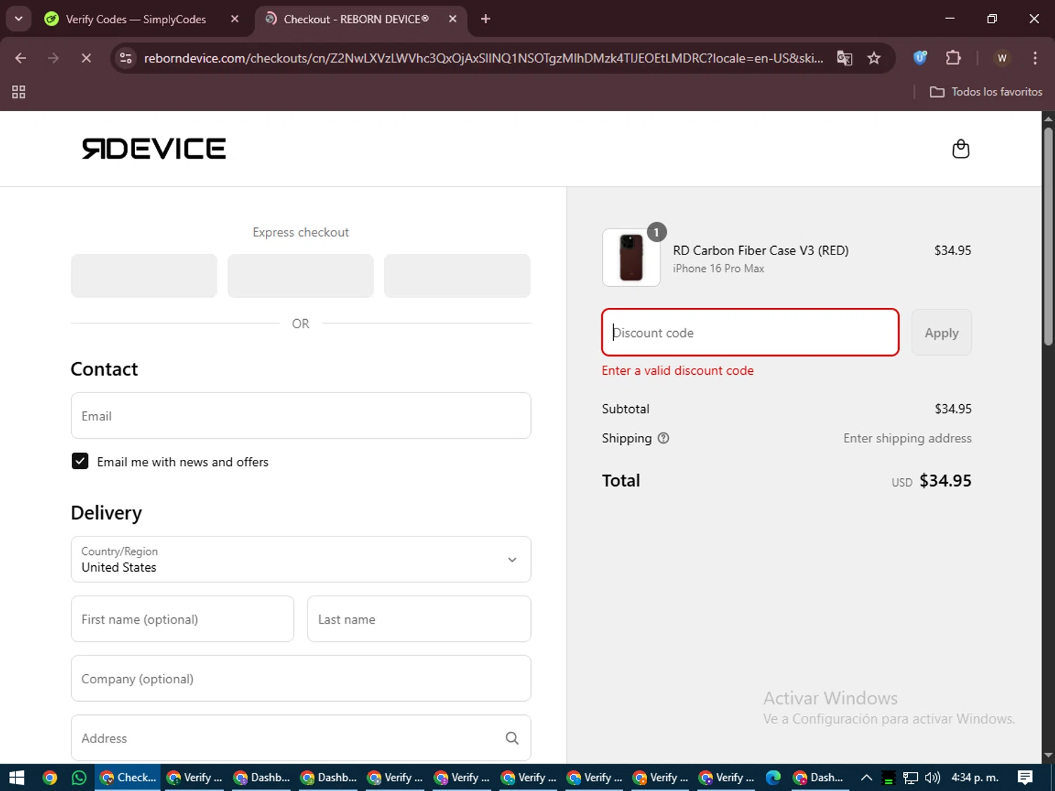 Reborn Device discount code screenshot showing code RED25 applied at Reborn Device checkout page. Uploaded by SimplyCodes community member DealMaestro2101 on Jun 25, 2025