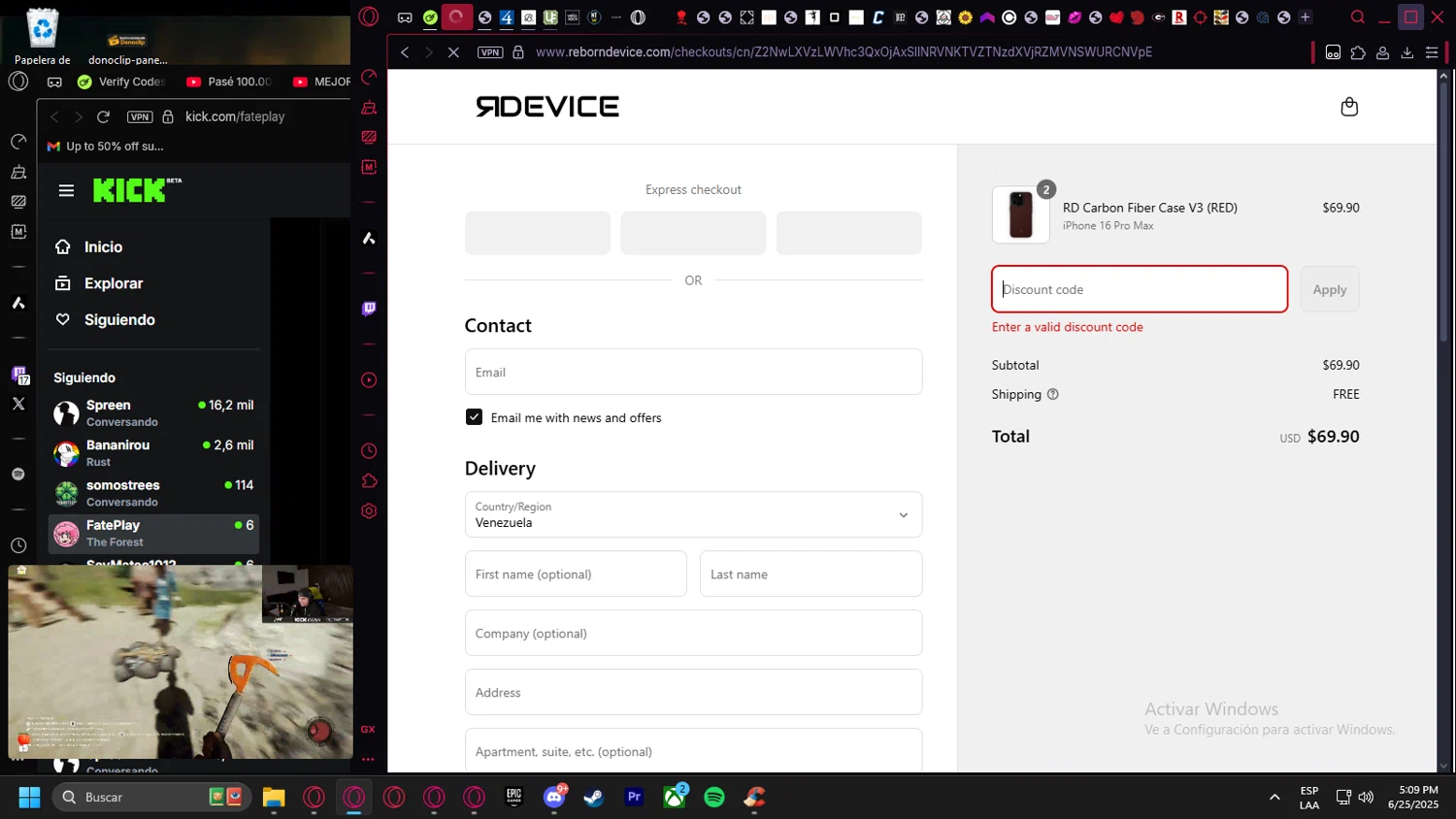 Reborn Device discount code screenshot showing code RED25 applied at Reborn Device checkout page. Uploaded by SimplyCodes community member leonardocamacho2 on Jun 25, 2025
