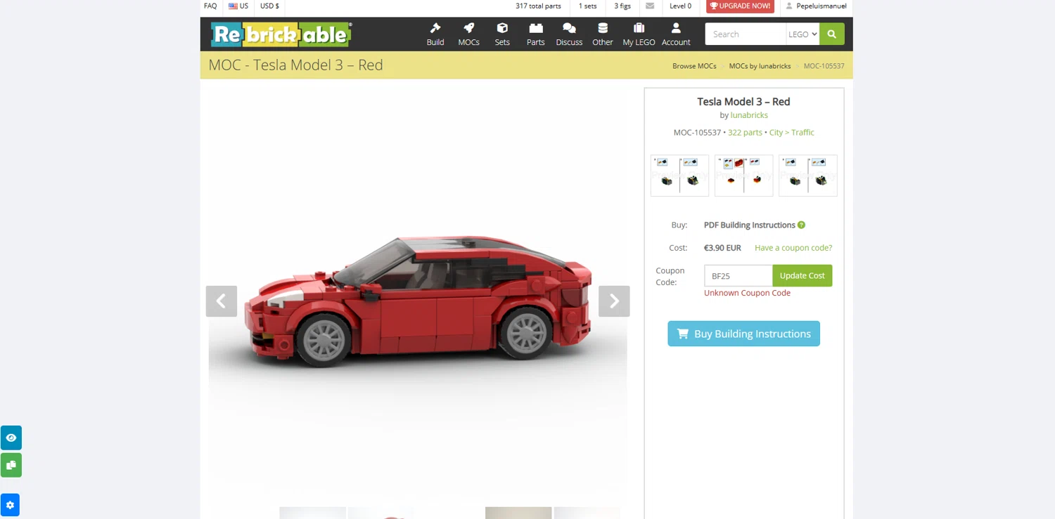 Rebrickable coupon code screenshot showing code bf25 applied at Rebrickable checkout page. Uploaded by SimplyCodes community member Alalee on Jun 21, 2025