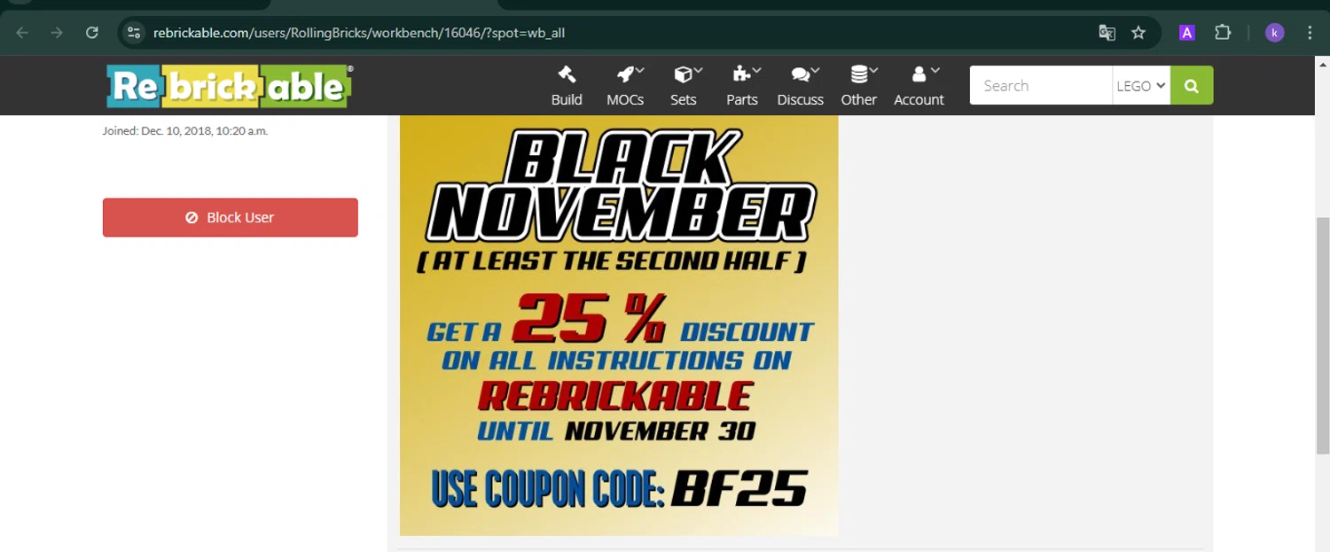 Rebrickable checkout page showing Rebrickable coupon code box | Screenshot taken by SimplyCodes community member on Jan 15, 2025