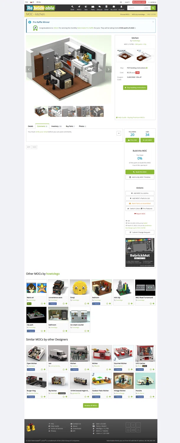 Rebrickable coupon code screenshot showing code SUBSCRIBE applied at Rebrickable checkout page. Uploaded by SimplyCodes community member Serdanvz on Jul 8, 2025