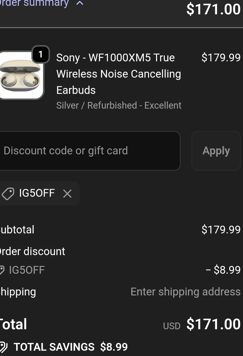 ReCellExchange coupon code screenshot showing code IG5OFF applied at ReCellExchange checkout page. Uploaded by SimplyCodes community member chepipi on Feb 14, 2026