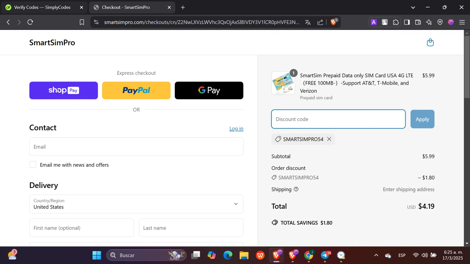 ReciPal promo code screenshot showing code RECIPAL10-N6P applied at ReciPal checkout page. Uploaded by SimplyCodes community member hanzell2 on Mar 17, 2025