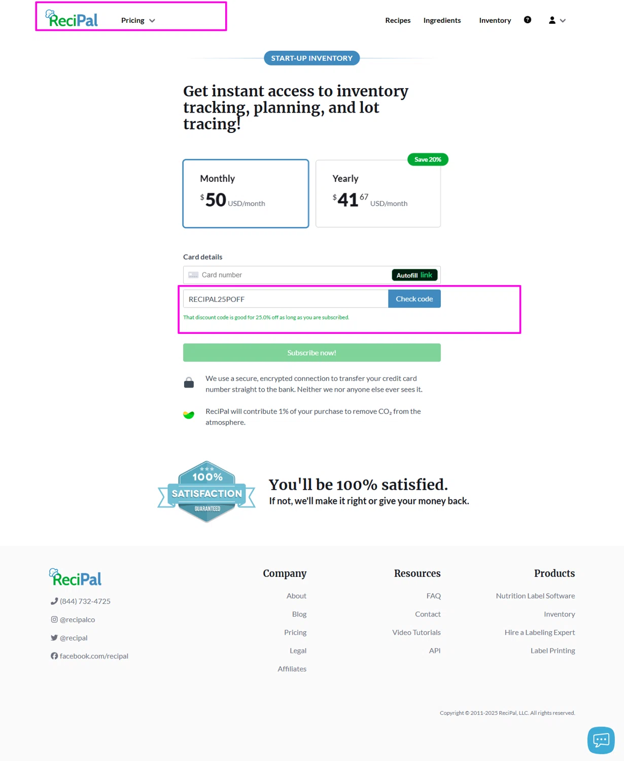 ReciPal promo code screenshot showing code RECIPAL25POFF applied at ReciPal checkout page. Uploaded by SimplyCodes community member mrdarcy on Oct 22, 2025