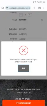 JULY25FS coupon verification screenshot