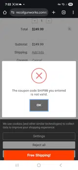 SHIP98 coupon verification screenshot