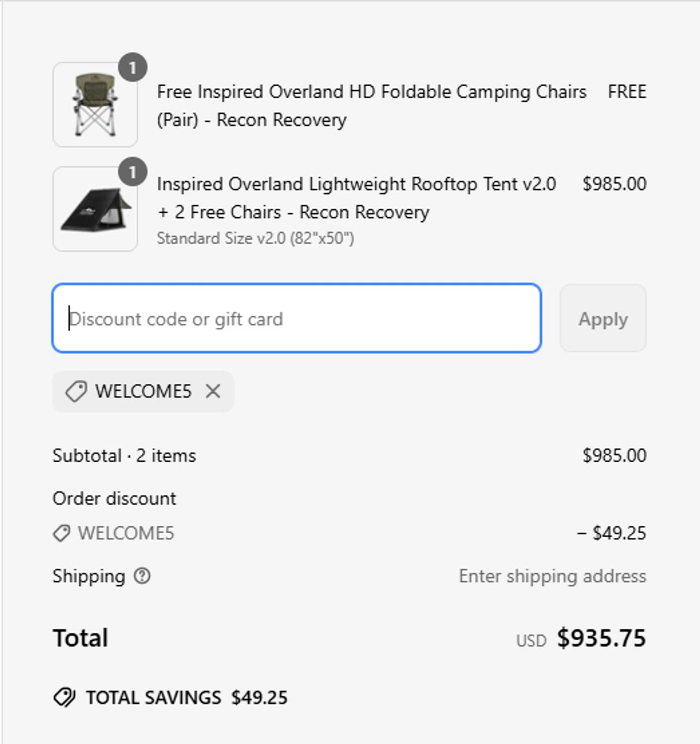 Reconrecovery promo code screenshot showing code Welcome5 applied at Reconrecovery checkout page. Uploaded by SimplyCodes community member MagnificentCollector7829 on Mar 27, 2025