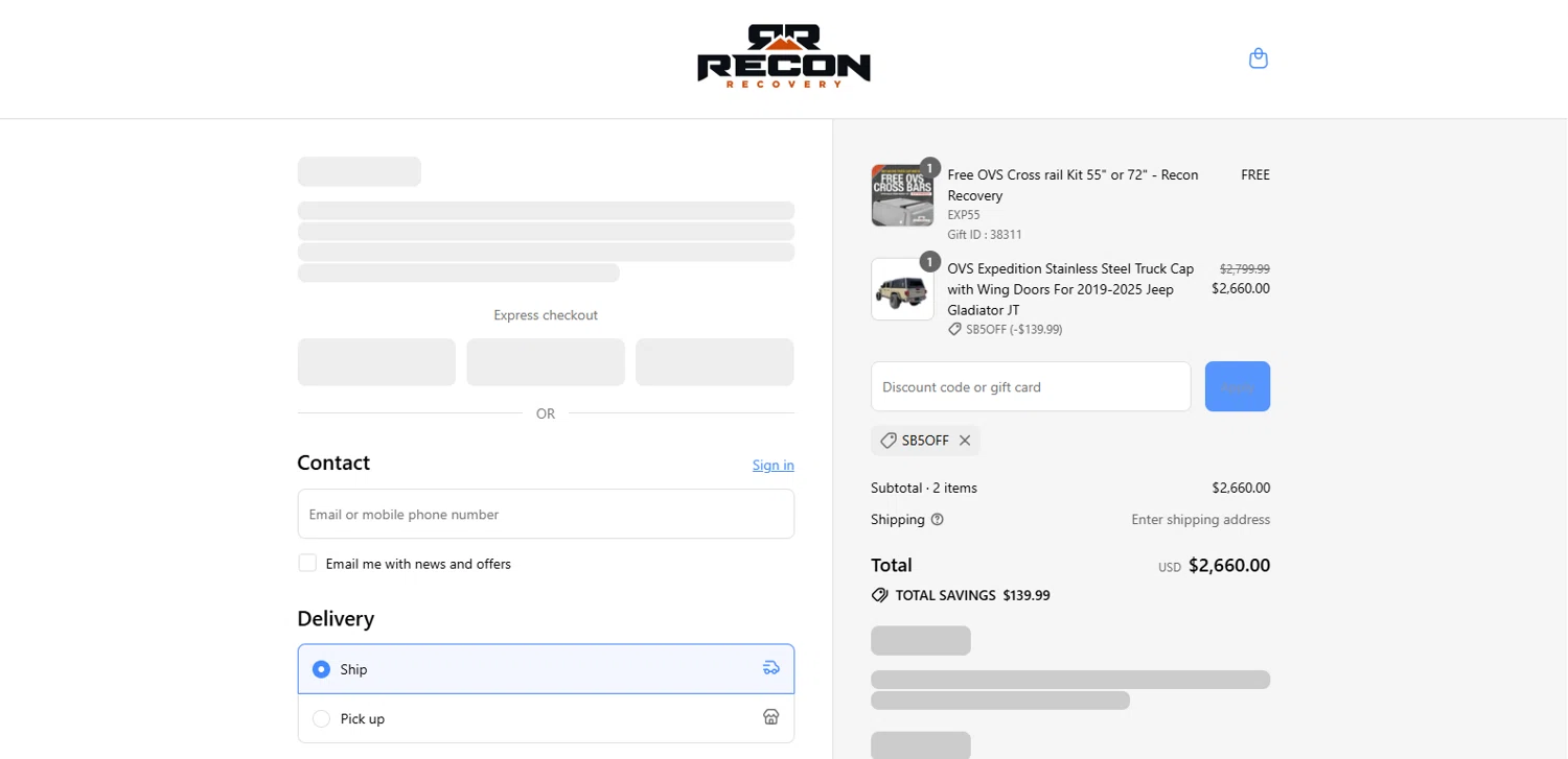 Reconrecovery promo code screenshot showing code SB5OFF applied at Reconrecovery checkout page. Uploaded by SimplyCodes community member IronHorse on Sep 12, 2025