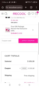 A22 coupon verification screenshot