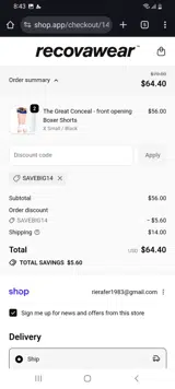SAVEBIG14 coupon verification screenshot