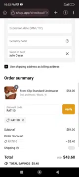 RATI10 coupon verification screenshot