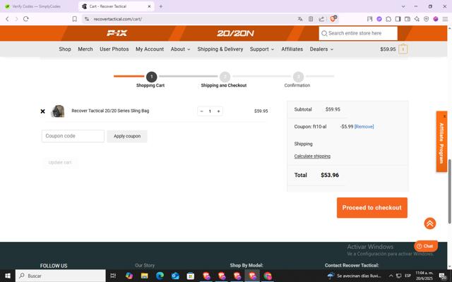 Recover Tactical checkout page showing Recover Tactical coupon code box | Screenshot taken by SimplyCodes community member on Jun 20, 2025