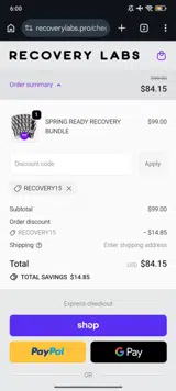Recovery Labs coupon verification screenshot