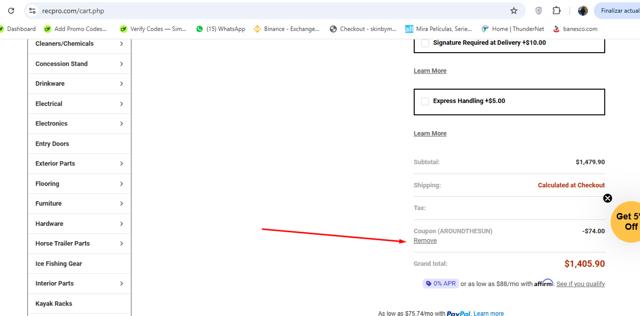 RecPro checkout page showing RecPro coupon code box | Screenshot taken by SimplyCodes community member on Aug 31, 2025