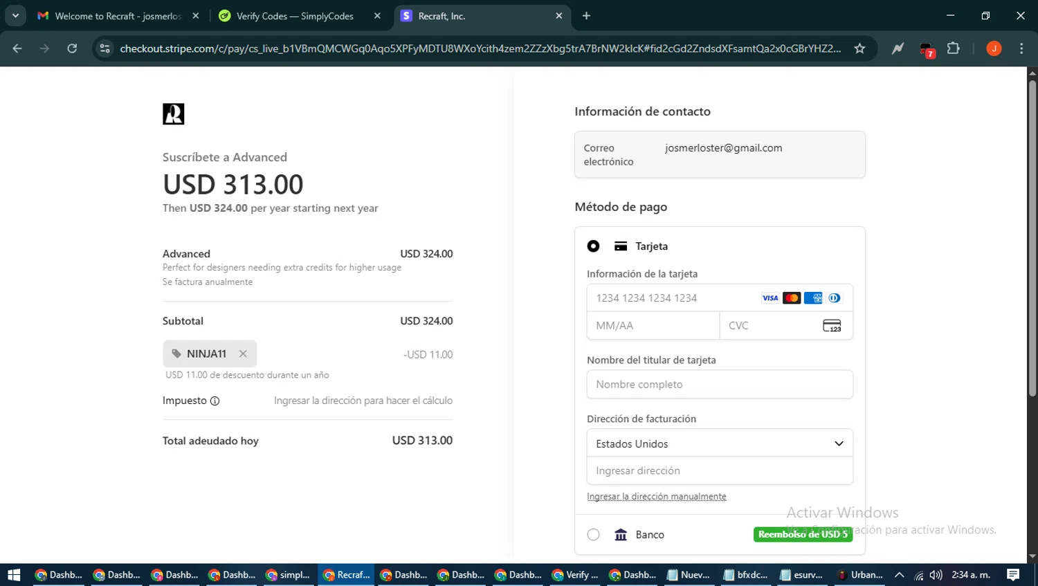 Recraft checkout page showing Recraft promo code box | Screenshot taken by SimplyCodes community member on Sep 2, 2025