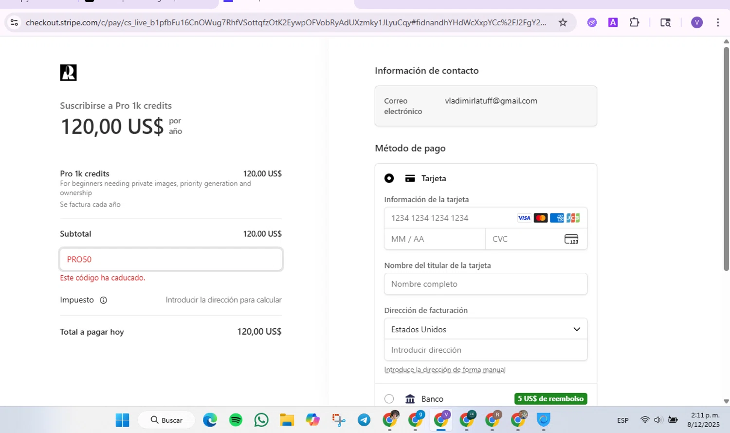 Recraft promo code screenshot showing code PRO50 applied at Recraft checkout page. Uploaded by SimplyCodes community member GoldLynx7797 on Dec 8, 2025