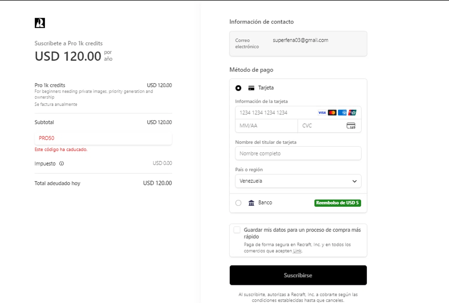 Recraft promo code screenshot showing code PRO50 applied at Recraft checkout page. Uploaded by SimplyCodes community member Ronita_832988044 on Dec 8, 2025