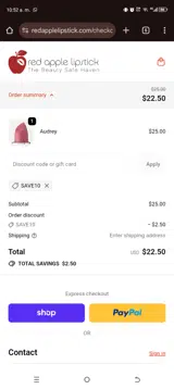 SAVE10 coupon verification screenshot