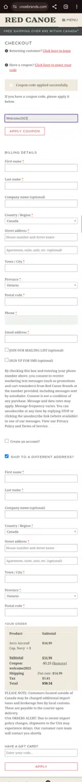 Red Canoe coupon verification screenshot