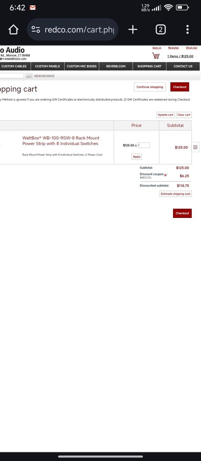 Redco Audio checkout page showing Redco Audio coupon code box | Screenshot taken by SimplyCodes community member on May 2, 2024