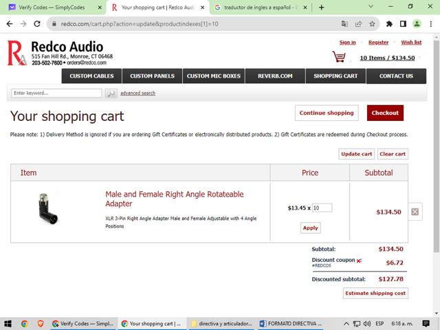 Redco Audio checkout page showing Redco Audio coupon code box | Screenshot taken by SimplyCodes community member on Oct 12, 2023