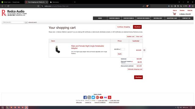 Redco Audio checkout page showing Redco Audio coupon code box | Screenshot taken by SimplyCodes community member on Nov 18, 2024