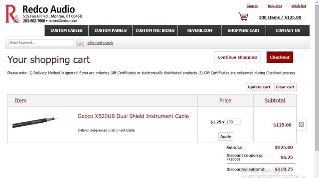 Redco Audio checkout page showing Redco Audio coupon code box | Screenshot taken by SimplyCodes community member on Oct 3, 2021