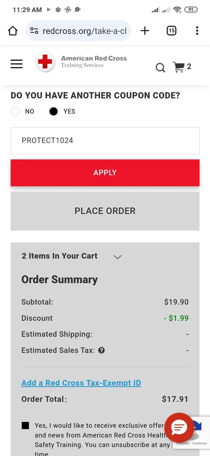 where to use Red Cross Store promo code box