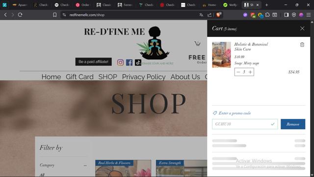 Re-D'Fine Me LLC checkout page showing Re-D'Fine Me LLC promo code box | Screenshot taken by SimplyCodes community member on Sep 21, 2025