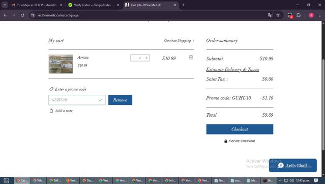 Re-D'Fine Me LLC checkout page showing Re-D'Fine Me LLC promo code box | Screenshot taken by SimplyCodes community member on Sep 21, 2025
