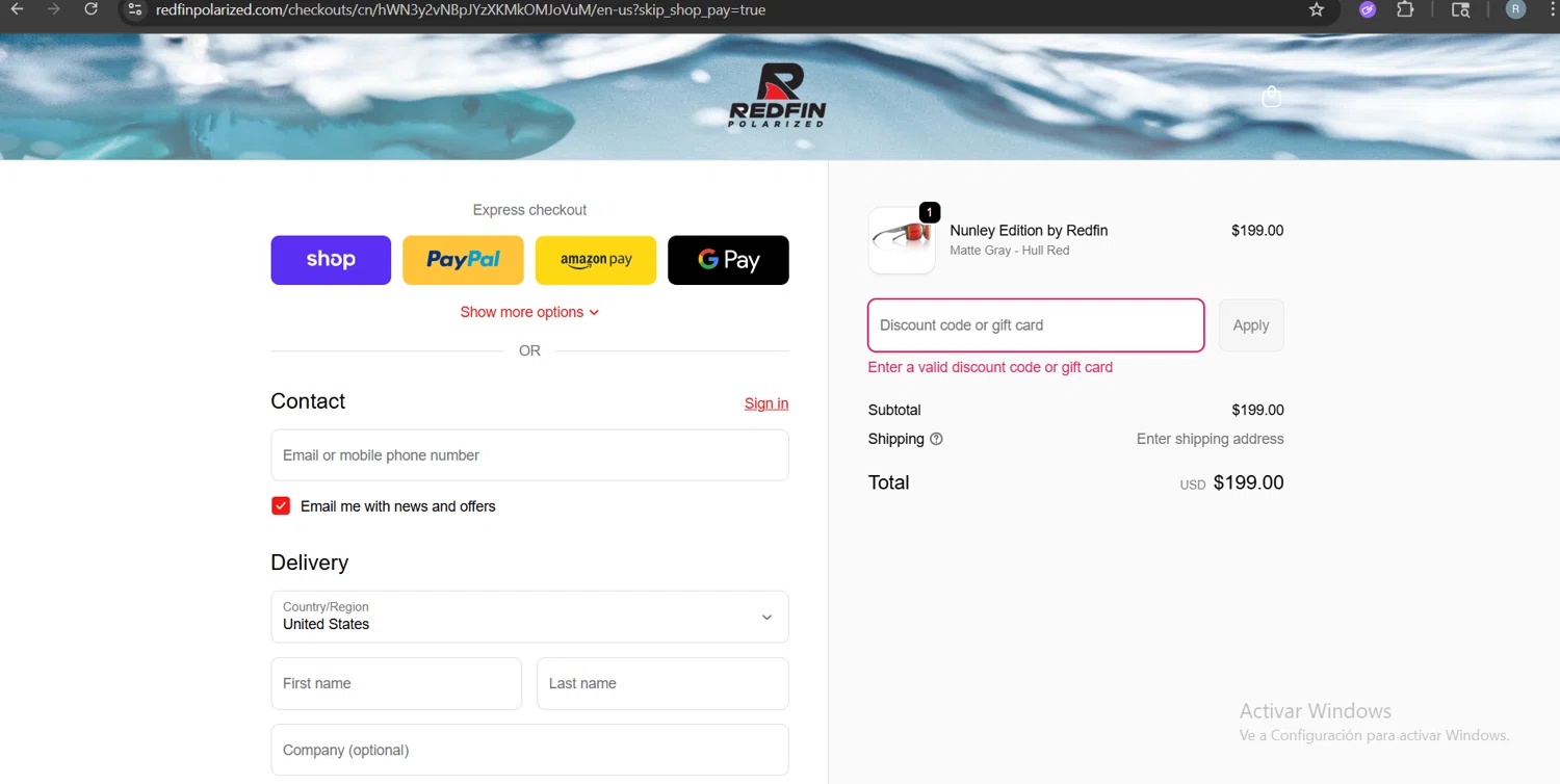 RedFin Polarized promo code screenshot showing code SUMMER25 applied at RedFin Polarized checkout page. Uploaded by SimplyCodes community member LuckyPhoenix2144 on Oct 10, 2025