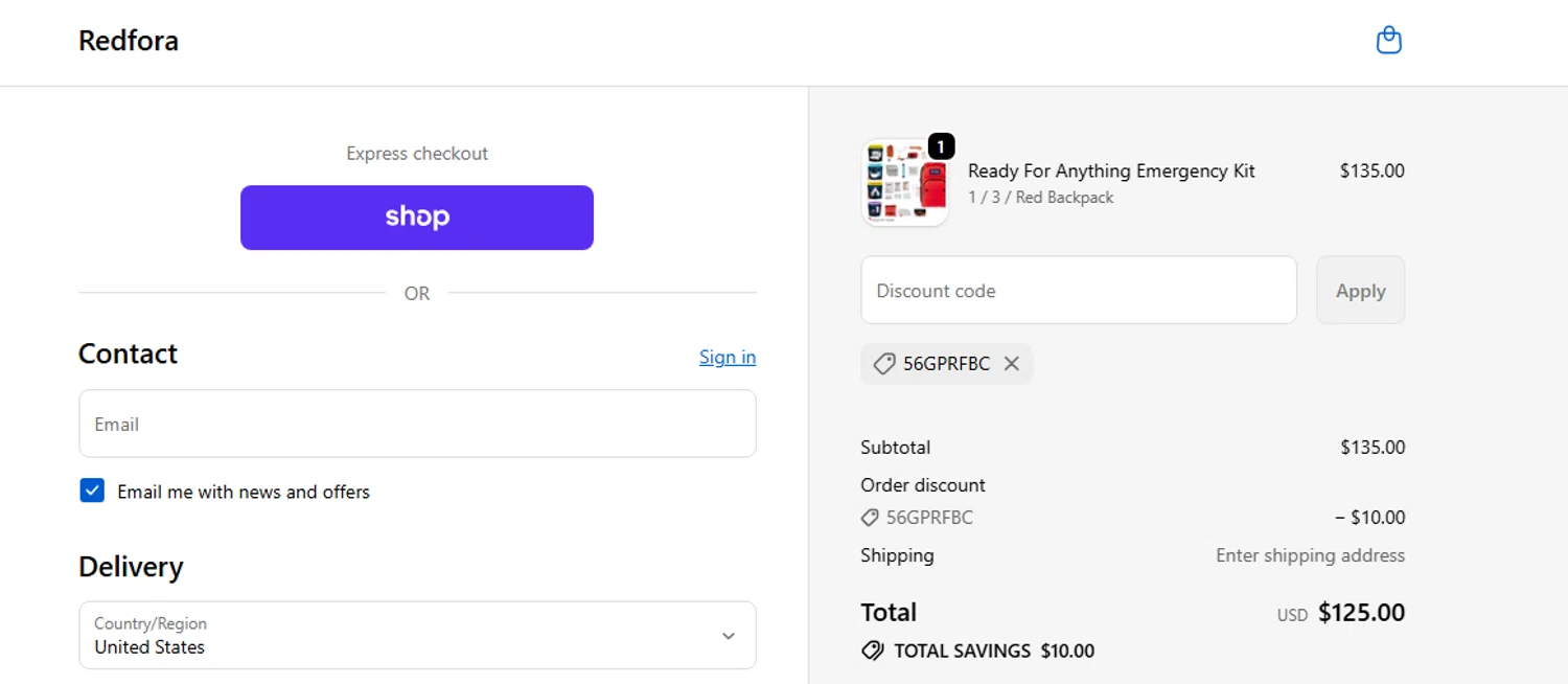 Redfora promo code screenshot showing code 56GPRFBC applied at Redfora checkout page. Uploaded by SimplyCodes community member PaulSkenes on May 21, 2026