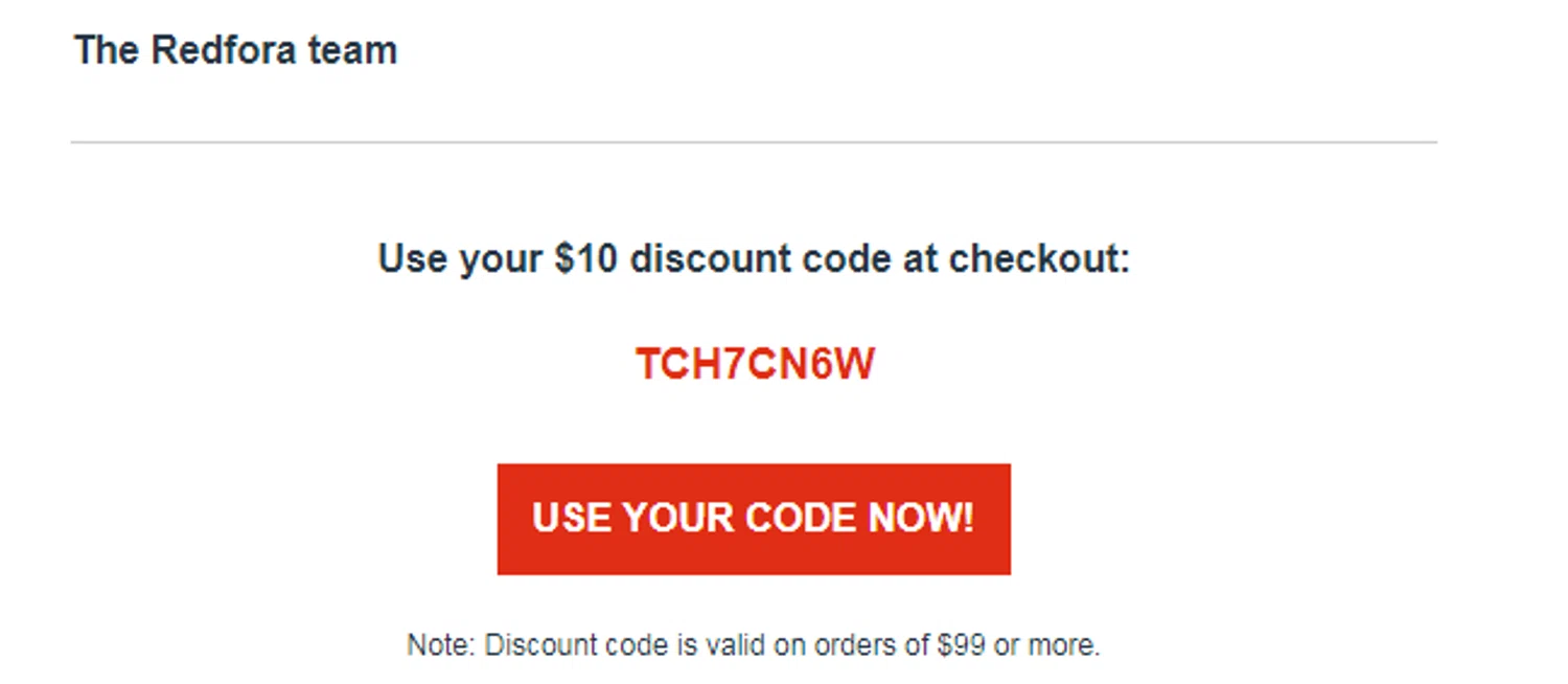 Redfora promo code screenshot showing code TCH7CN6W applied at Redfora checkout page. Uploaded by SimplyCodes community member RonaldAcunaJr on Feb 18, 2026