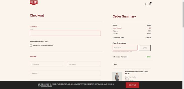 Red Kap checkout page showing Red Kap promo code box | Screenshot taken by SimplyCodes community member on Jun 2, 2025