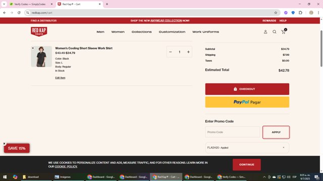 Red Kap checkout page showing Red Kap promo code box | Screenshot taken by SimplyCodes community member on Jul 9, 2025