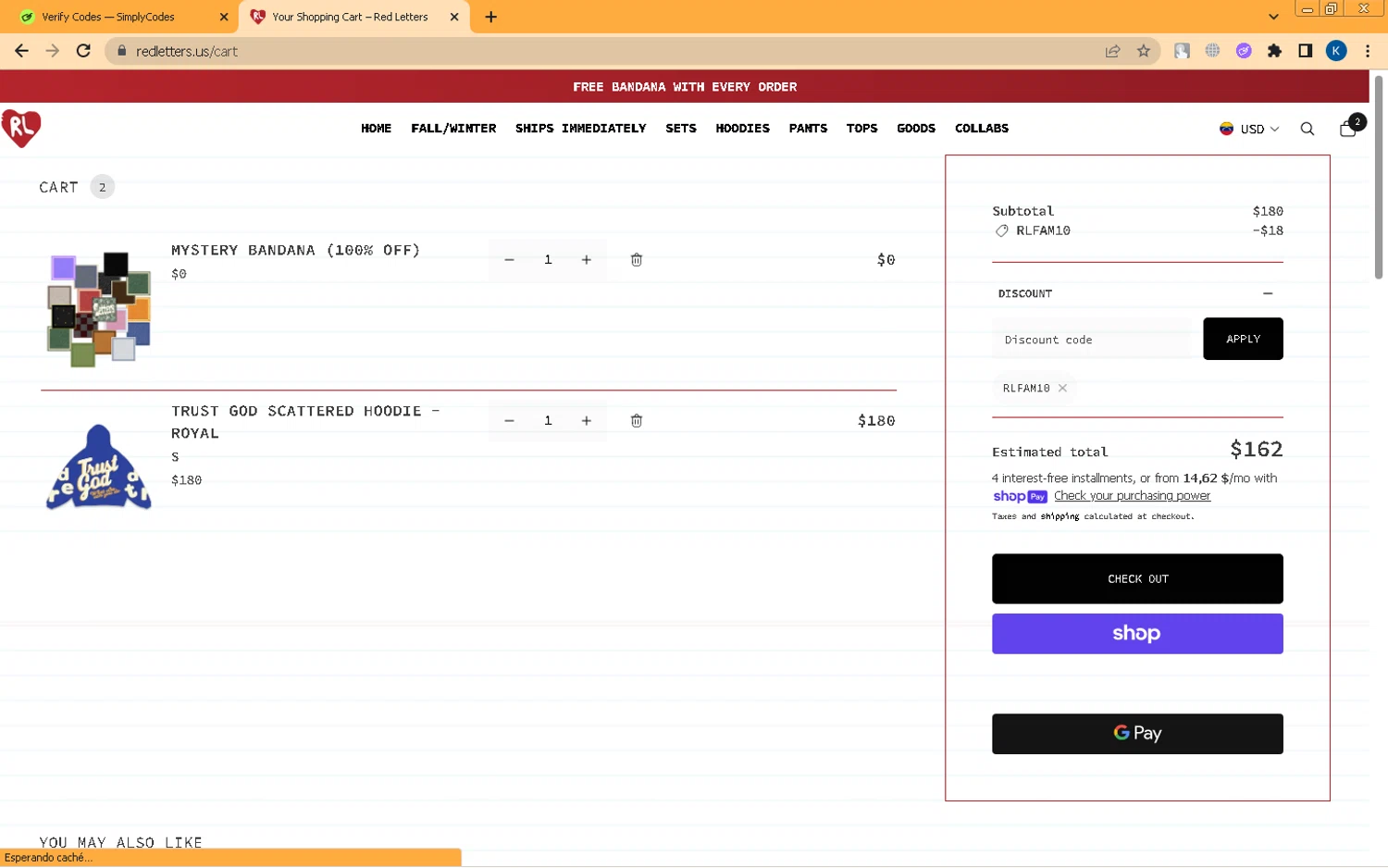 Red Letters discount code screenshot showing code RLFAM10 applied at Red Letters checkout page. Uploaded by SimplyCodes community member Kira_1 on Nov 4, 2025